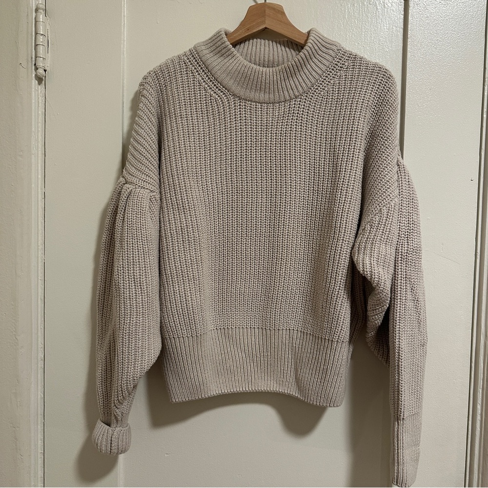 HM - ballon sleeve crewneck sweater, beige